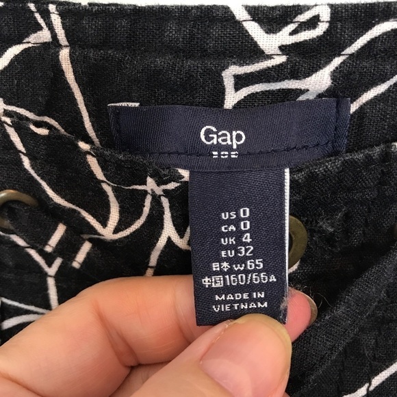 Gap Black/White Linen Blend Shorts Tie Front Sz 0 - Picture 6 of 9